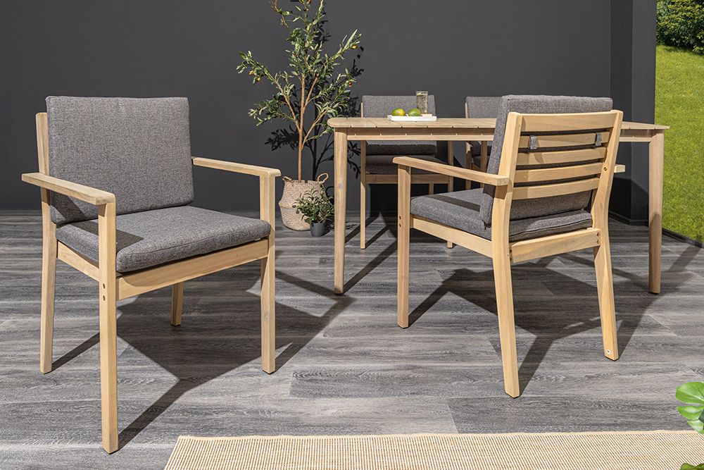 Massiver Gartenstuhl KOPENHAGEN natur Akazienholz anthrazit In- und Outdoor inkl. Kissen