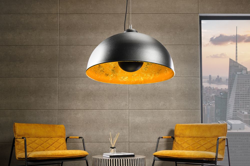 Industrial Design Hängelampe STUDIO 55cm schwarz Blattgold-Optik Hängeleuchte