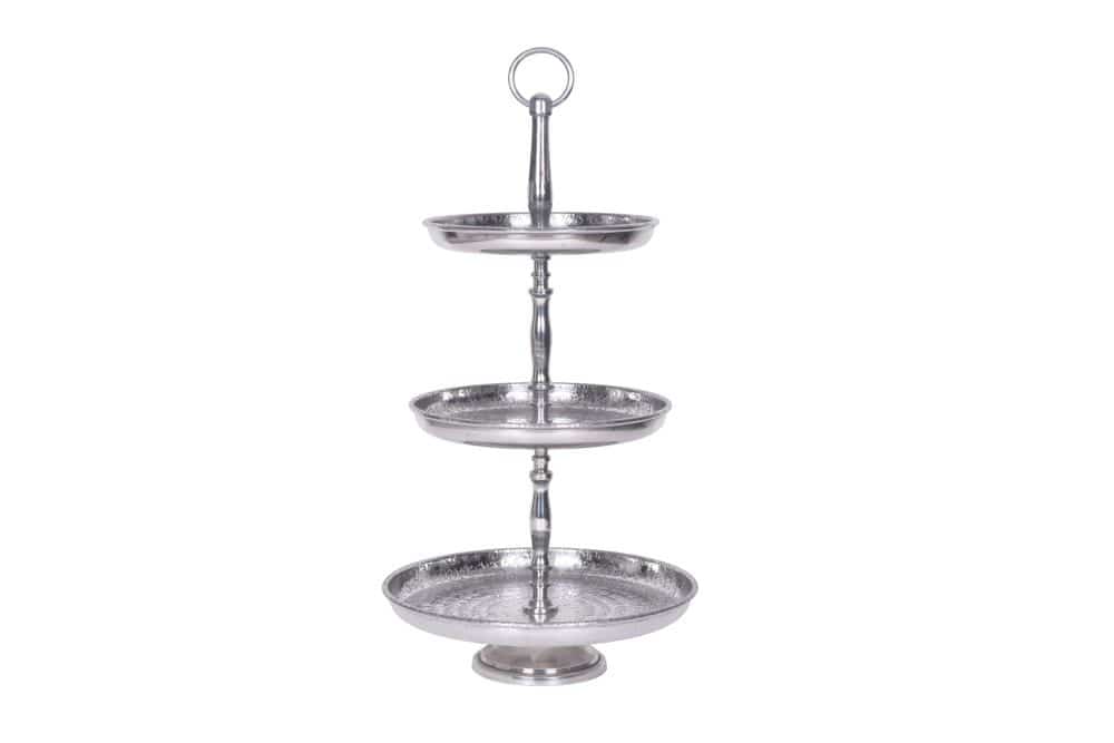 Design Etagere ORIENT 50cm silber im Wild Hammerschlag mit drei Etagen