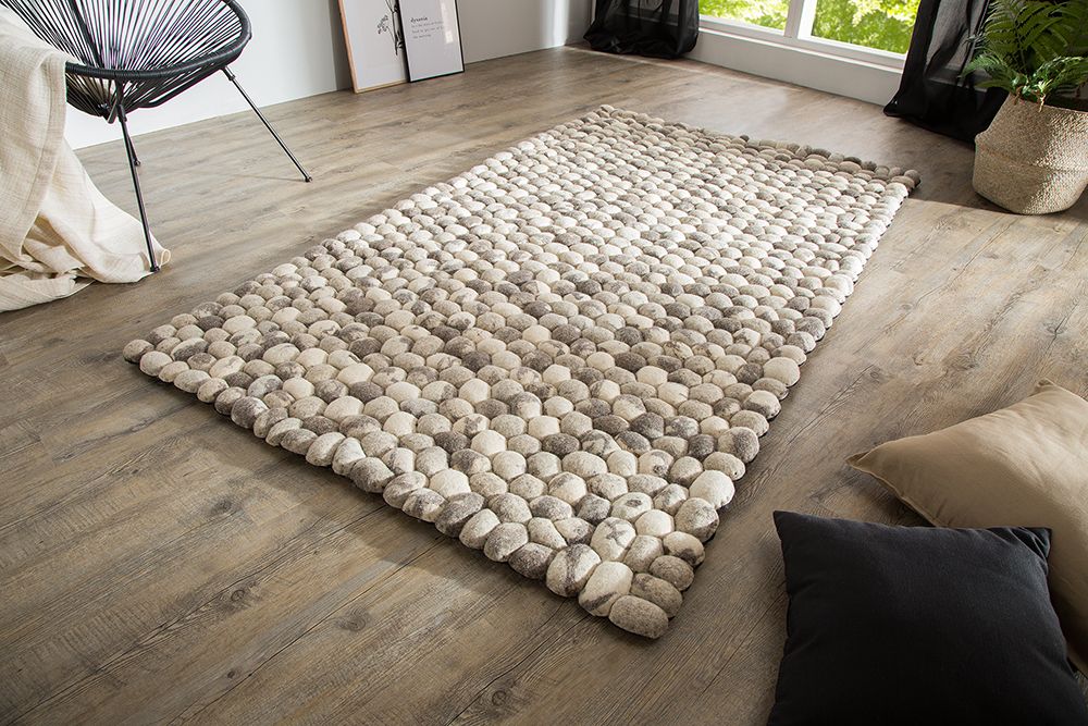 Handgewebter Schurwolle-Teppich ORGANIC LIVING 200x120cm grau Filz Steinoptik