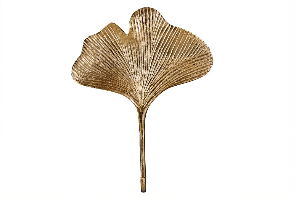 Dekoratives Kleiderhaken 3er Set GINKGO 30cm gold handmade Metall