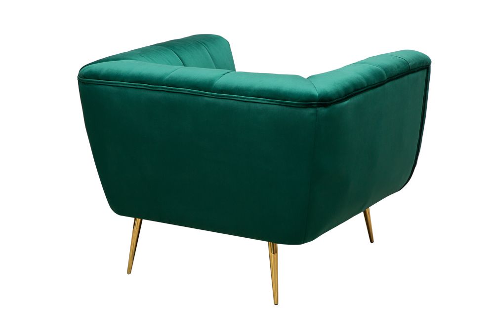Retro Sessel NOBLESSE 105cm smaragdgrün Samt mit Ziersteppung