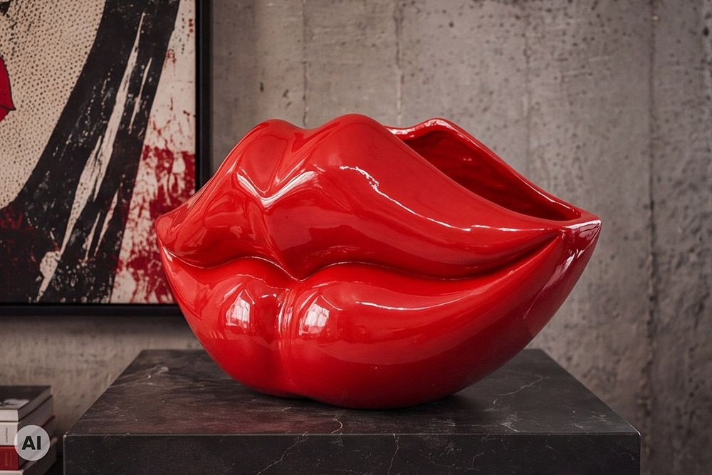 Extravagante Deko-Vase LIP 40cm rot handmade Hochglanz