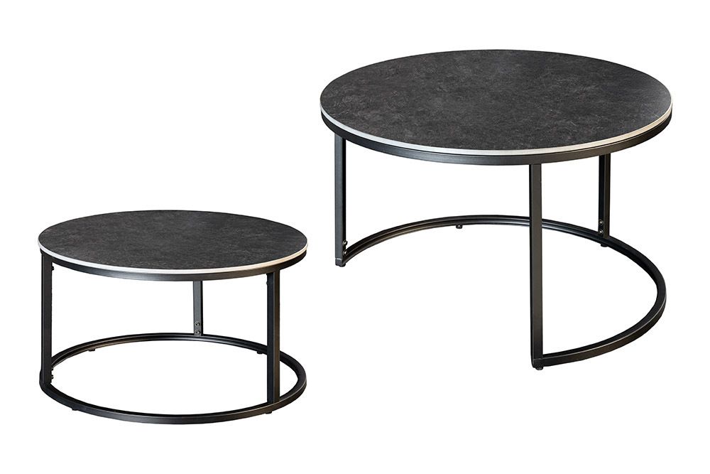 Rundes 2er Set Couchtische ELEGANCE 75cm anthrazit Keramik schwarz Metall