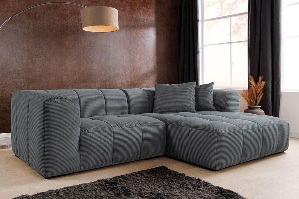 Modernes Ecksofa ZERO GRAVITY 240cm dunkelgrau Cord 3-Sitzer Couch L-Form