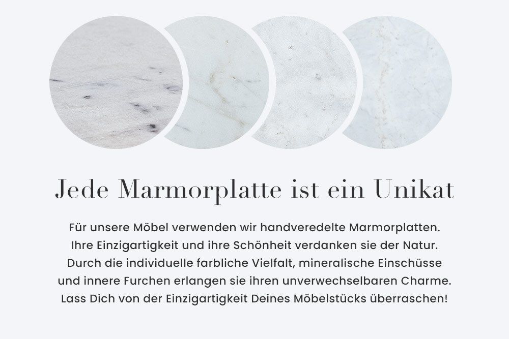 Eleganter Couchtisch DIAMOND 70cm weiß messing mit Marmorplatte