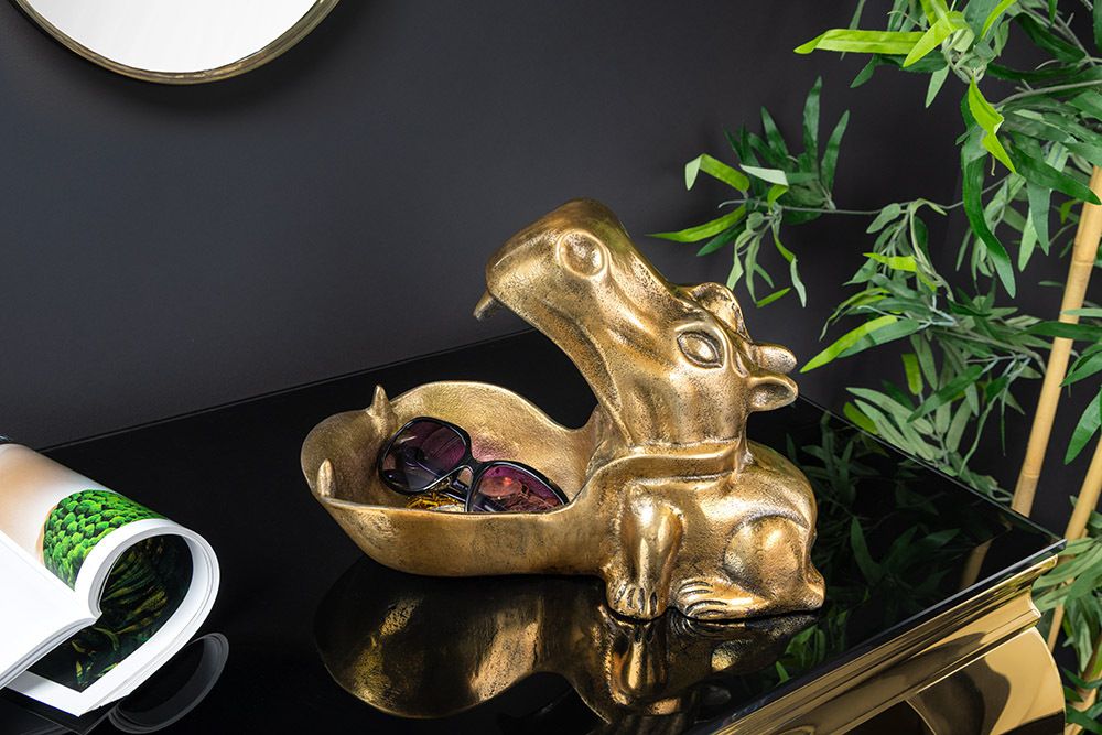 Handgearbeitete Deko Schale HIPPO 30cm messing gold Metall Aluminium