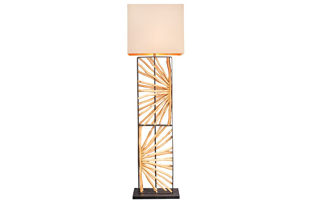 Handgefertigte Stehlampe EUPHORIA 165cm natur Longanholz beige mit Lampenschirm