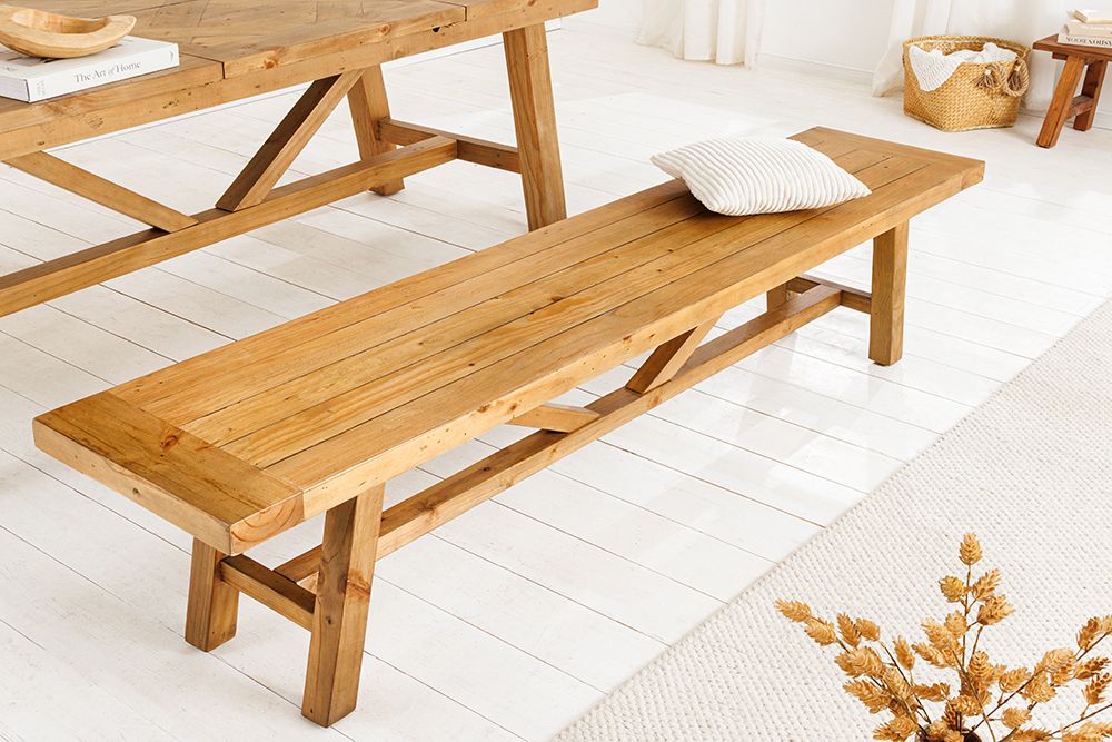 Massive Sitzbank RIVIERA 200cm natur recyceltes Pinienholz Landhaus-Stil