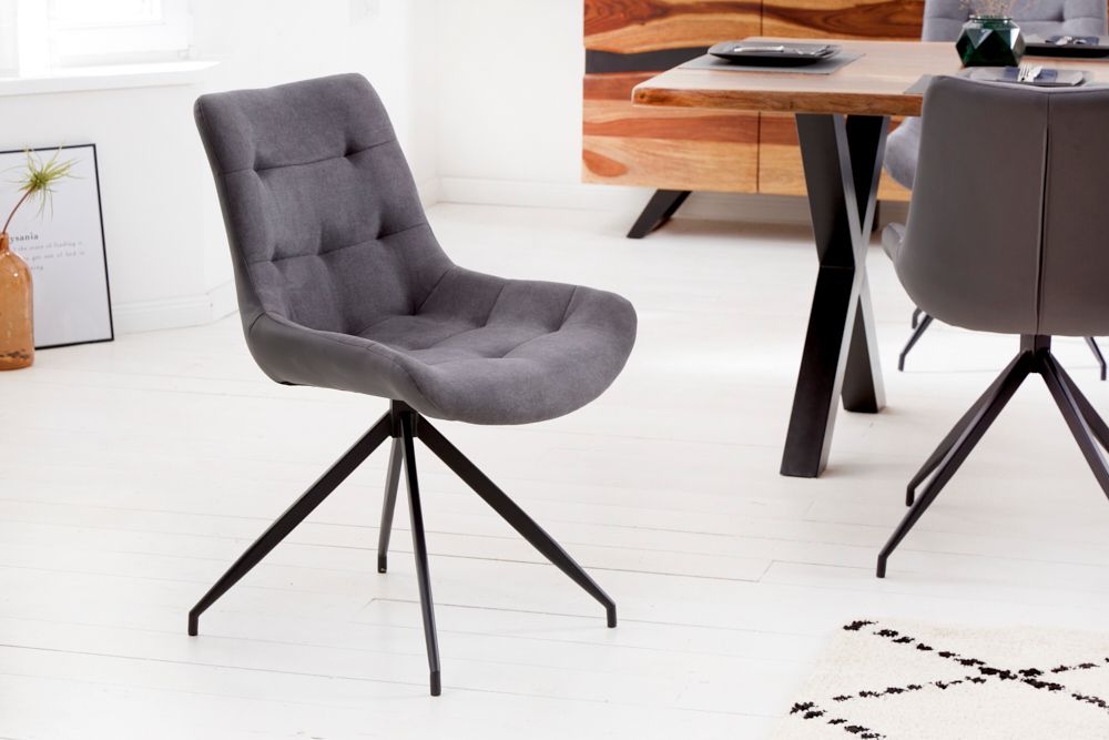 Design Stuhl DIVANI hellgrau Metallgestell schwarz im Retro Stil