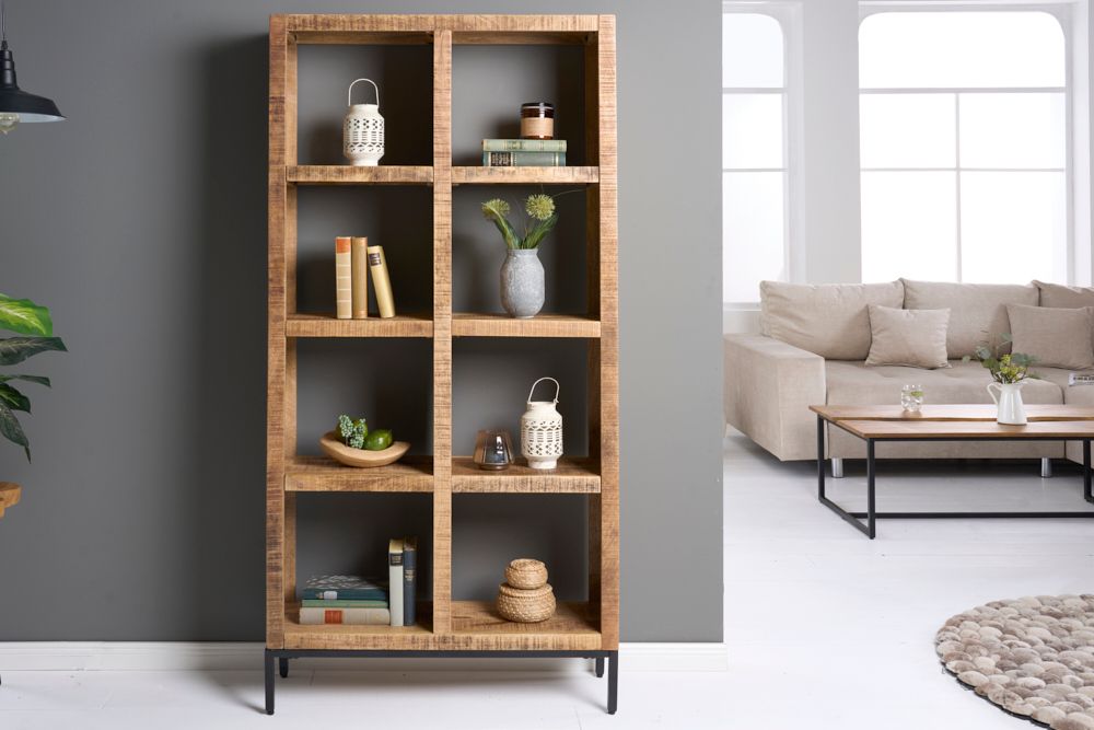 Massives Regal IRON CRAFT 176cm Mangoholz Bücherregal acht Fächer Industrial Design