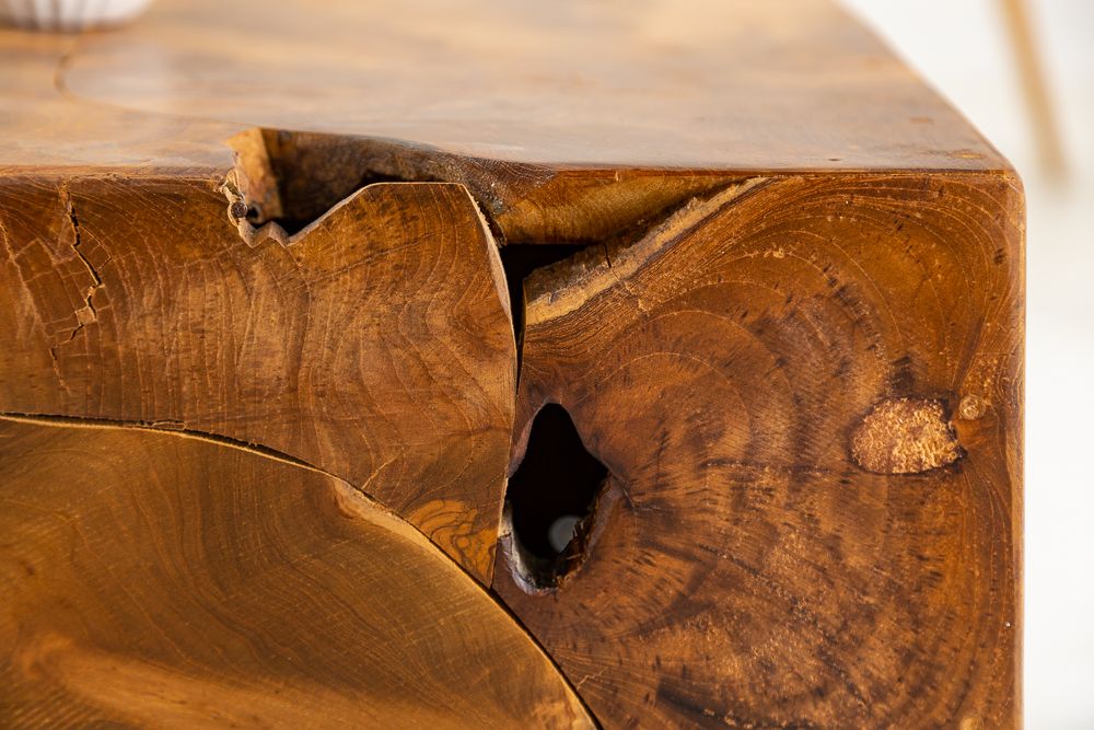 Massiver Couchtisch SQUARE 90cm Teakholz Würfel Handarbeit