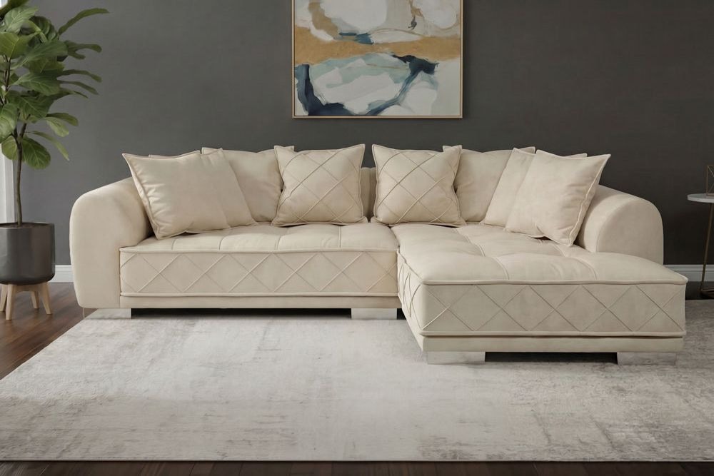 Modernes XXL Ecksofa DECADENCIA 320cm beige Samt Bigsofa inkl. Kissen