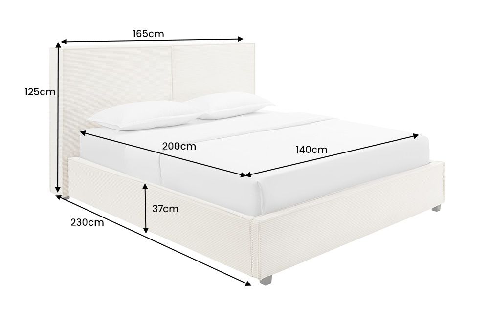 Design Boxbett ROCCO 140x200cm beige Cord mit Stauraum und Lattenrost