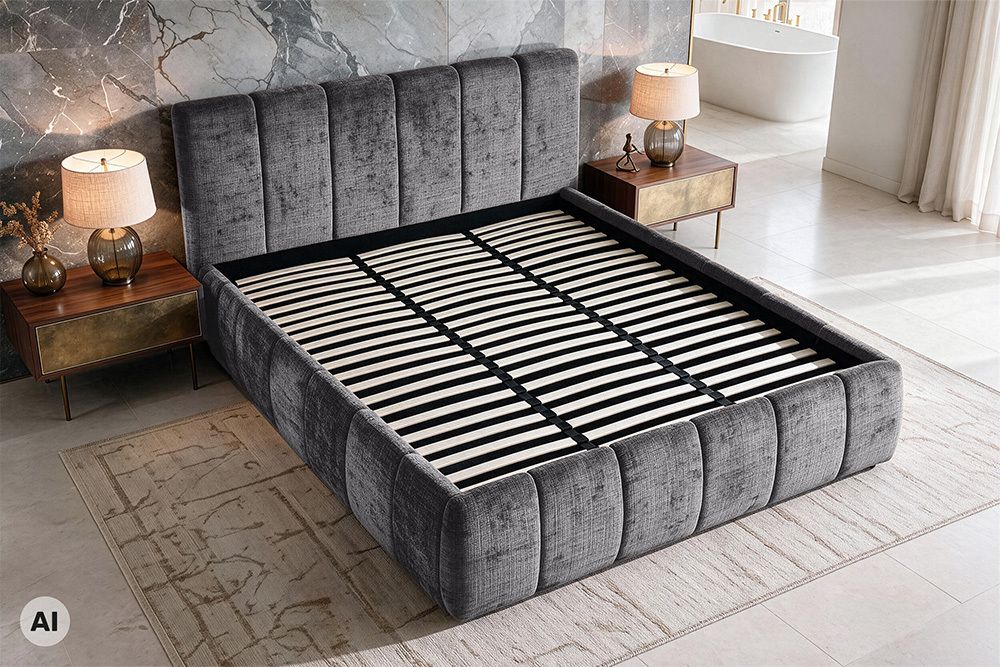 Design Boxbett ADLON 180x200cm grau Chenille mit Stauraum und Lattenrost