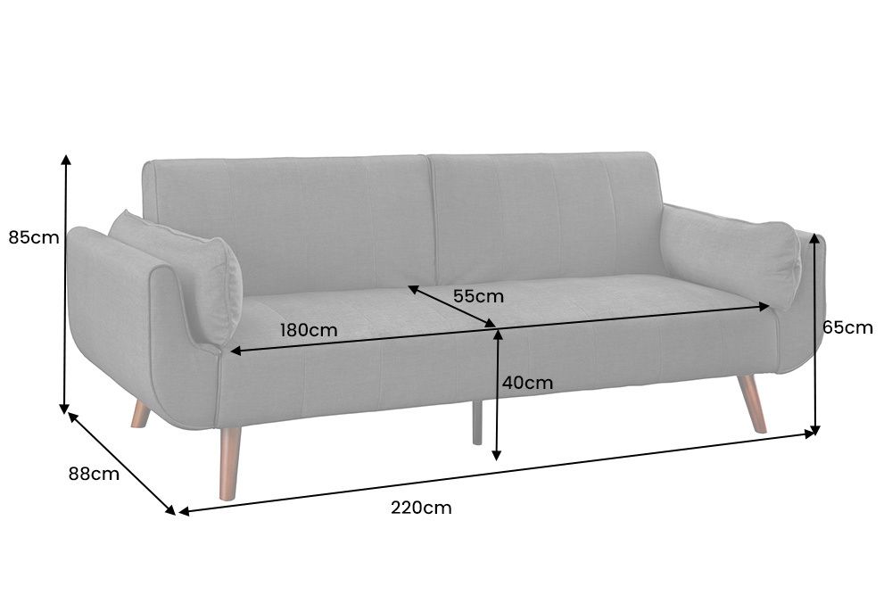 Design Schlafsofa DIVANI 220cm grau Samt 3-Sitzer mit Bettfunktion Walnuss-Füße