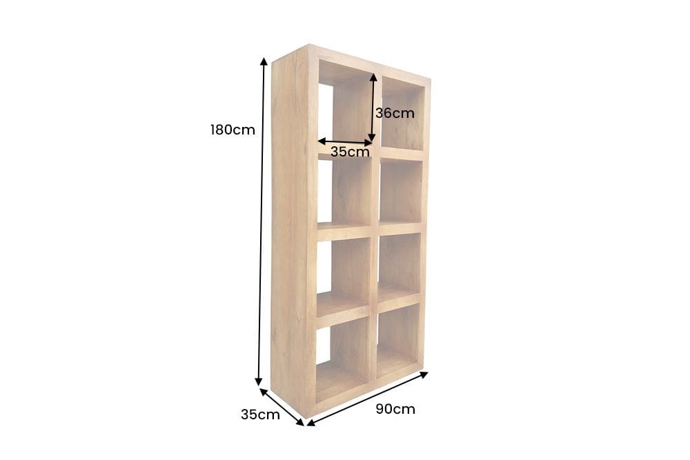 Massives Regal MAKASSAR 180cm braun honey finish Mangoholz 8 Fächer handmade