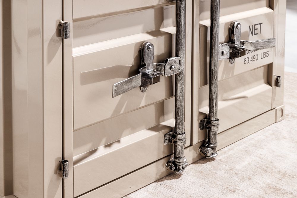 Container-Schrank GLOBETROTTER 80cm greige Metall Couchtisch mit Flügeltüren Kommode