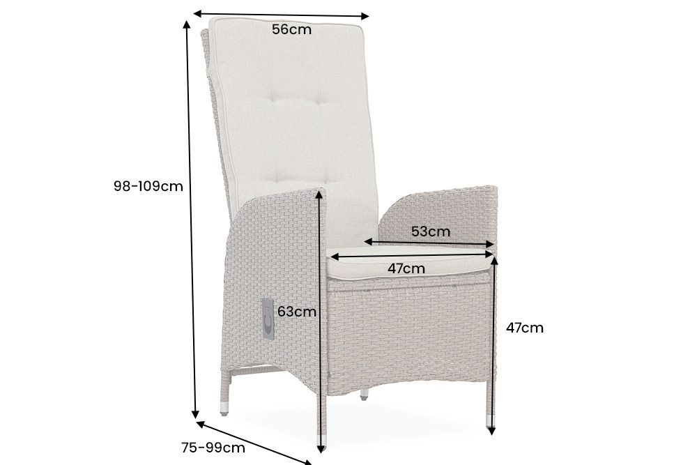 Outdoor Gartenstuhl SYLT grau Polyrattan Hochlehner mit Armlehne verstellbar wetterfest