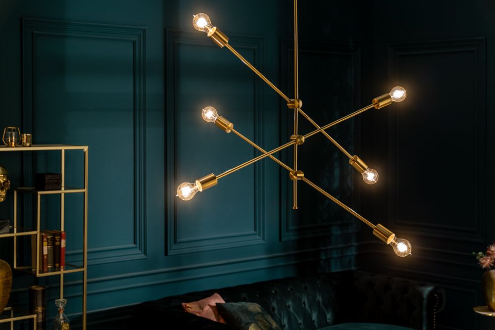 Elegante Hängelampe VARIATION 128cm gold mit sechs schwenkbaren Leuchten