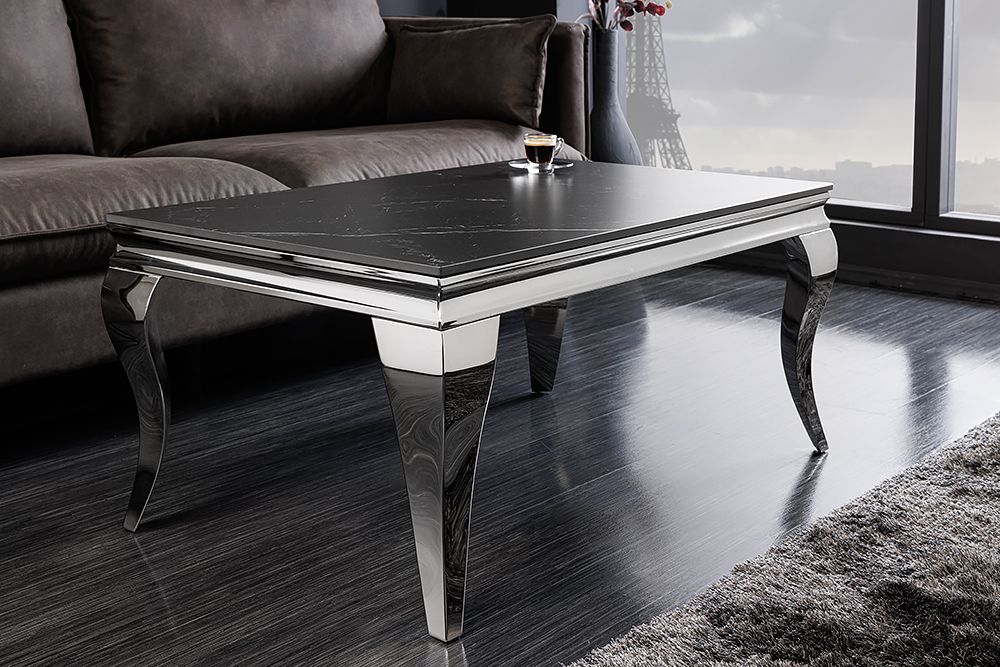 Design Couchtisch MODERN BAROCK 100cm schwarz anthrazit chrom Keramik Marmor