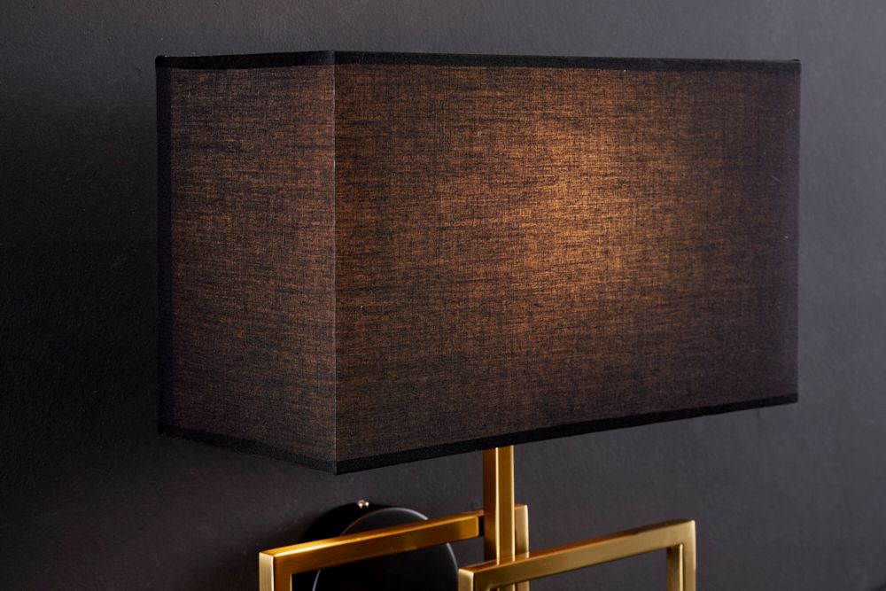 Moderne Wandleuchte ATLANTIS 44cm gold Stoffschirm schwarz Lampe