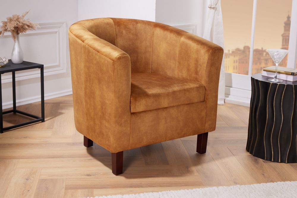 Design Lounge Sessel HEMINGWAY senfgelb Samt Armlehnen Cocktailsessel