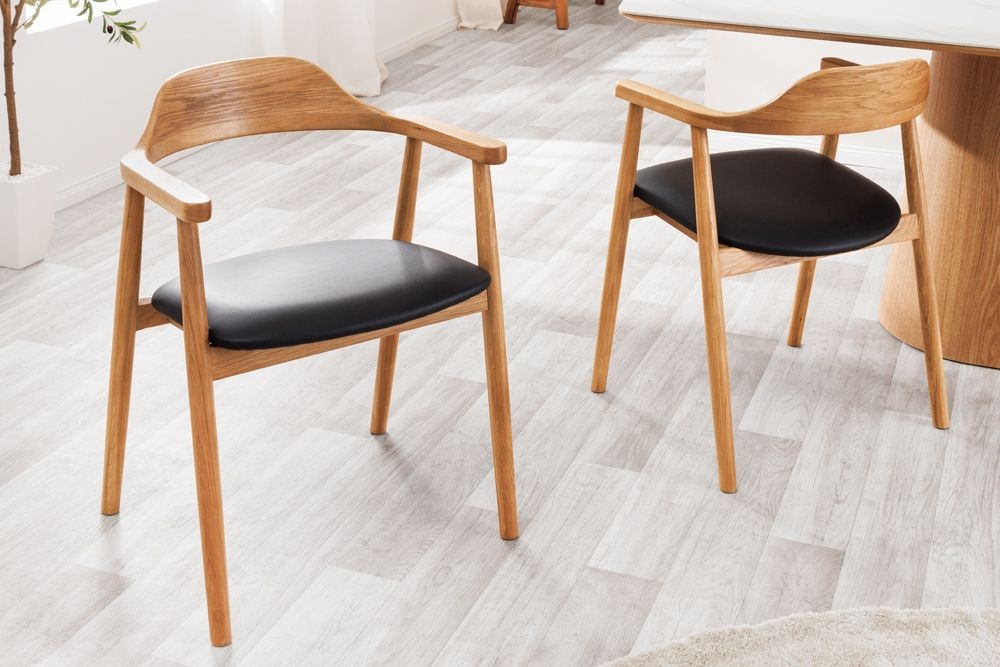 Retro Stuhl VALHALLA WOOD matt-braun Eiche Massivholz mit Armlehne
