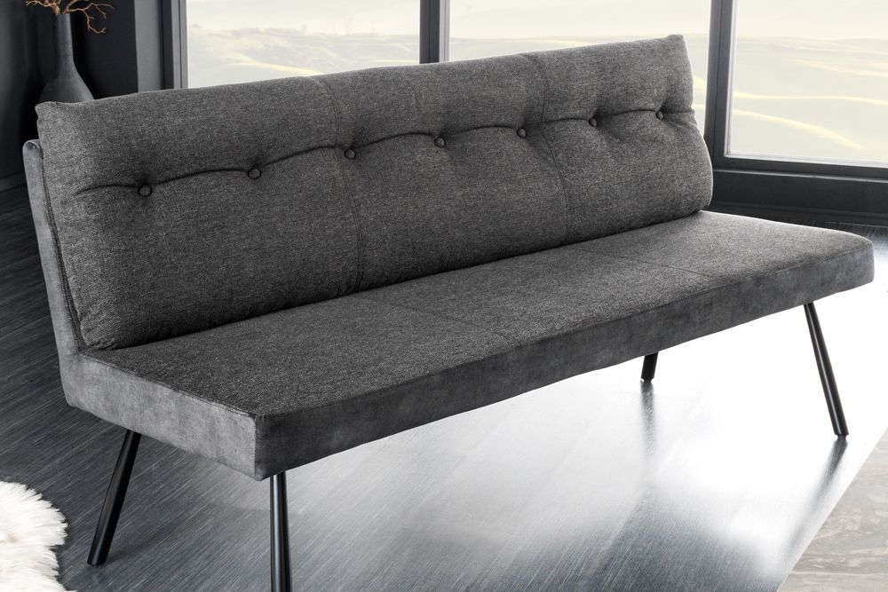 Moderne Sitzbank BIG GEORGE 160cm anthrazit Samt Strukturstoff Taschenfederkern schwarz