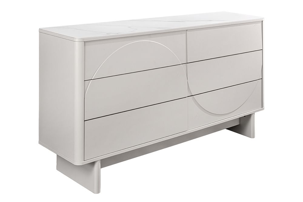 Design Sideboard SAVOY 150cm kaschmir weiß Marmor Keramik mit sechs Schubladen