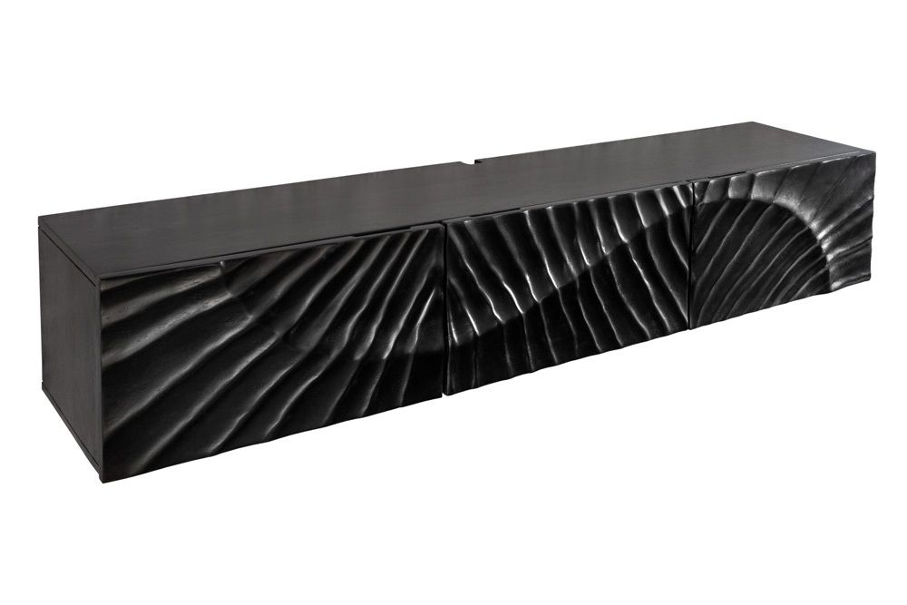 Massives TV-Board SCORPION 160cm schwarz Mangoholz hängend Lowboard