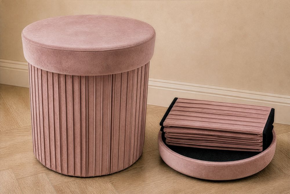 Runder Hocker ÉLAN 40cm rosa Samt faltbar mit Stauraum