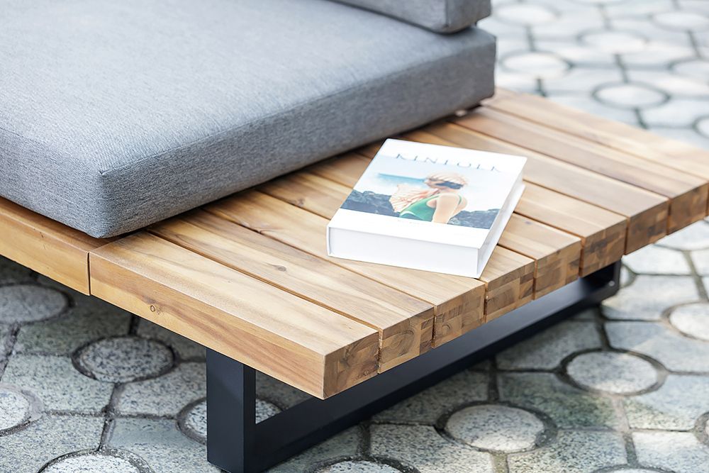 Wetterfestes Gartenlounge Set ST. BARTH 255cm grau natur Akazie Sitzecke inkl. Tisch und Kissen