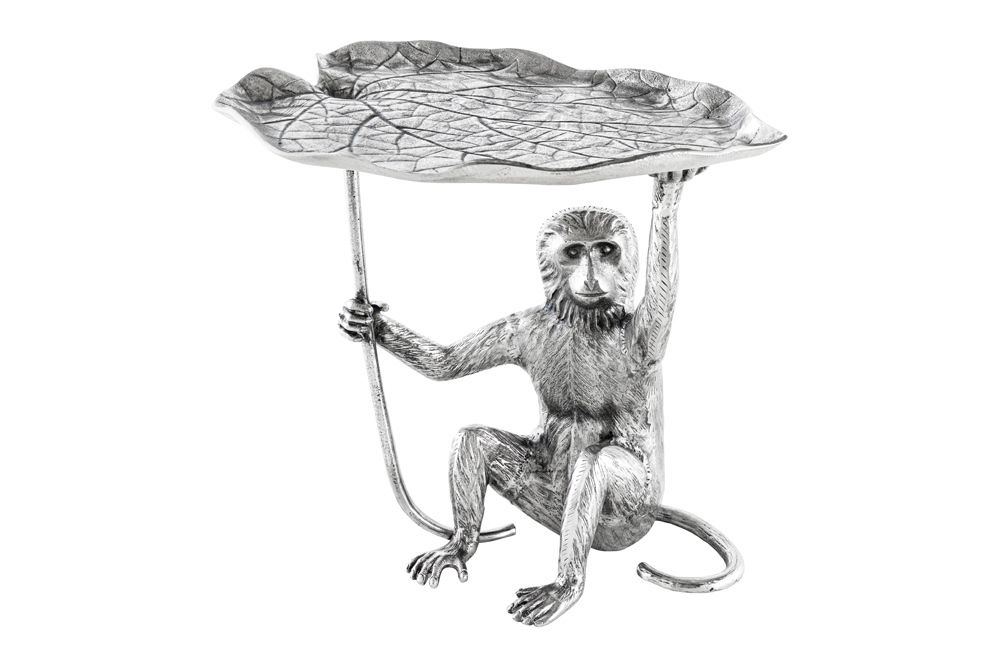 Design Beistelltisch WILDLIFE MONKEY 60cm silber Metall handmade