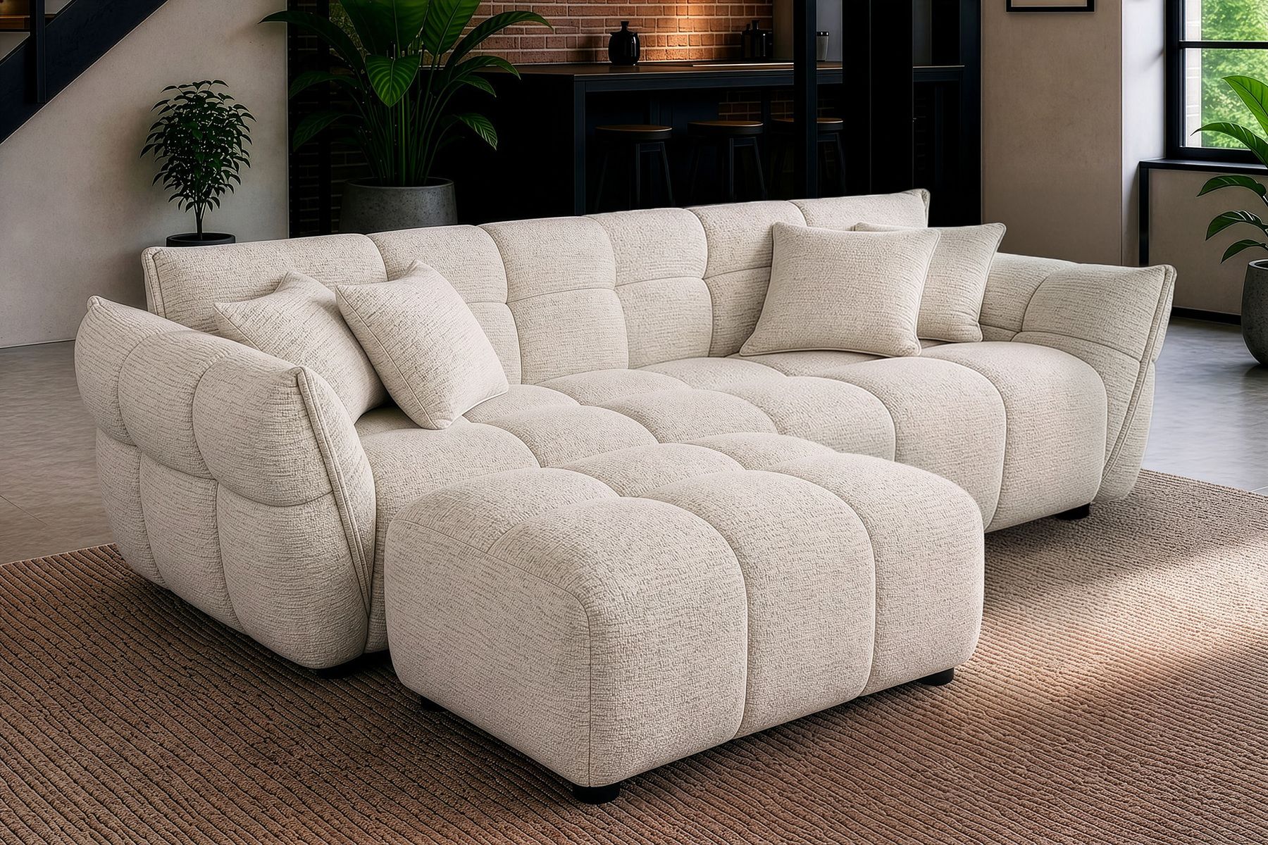 XXL Sofa CLOUD 260cm beige Bouclé Tweed Soft Bigsofa Federkern inkl. Kissen