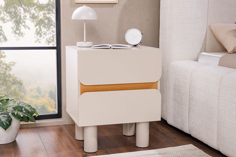 Design Nachtschrank COSMO 60cm cashmere weiß Eiche zwei Schubladen