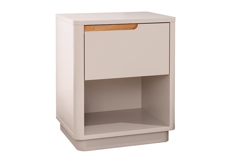 Design Nachtschrank LIV 55cm cashmere weiß mit Schublade und offenem Fach