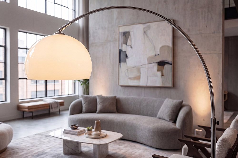 Ausziehbare Bogenlampe LOUNGE DEAL 175-205cm weiß Marmorfuß Stehlampe