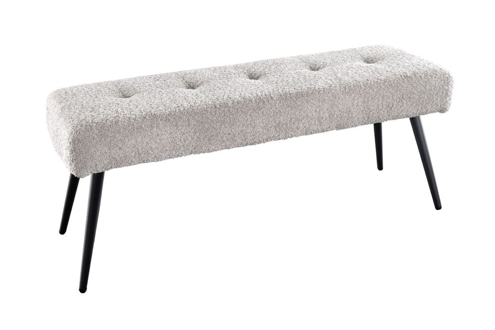 Design Sitzbank BOUTIQUE 100cm champagner greige Bouclé schwarze Metallbeine Polsterbank