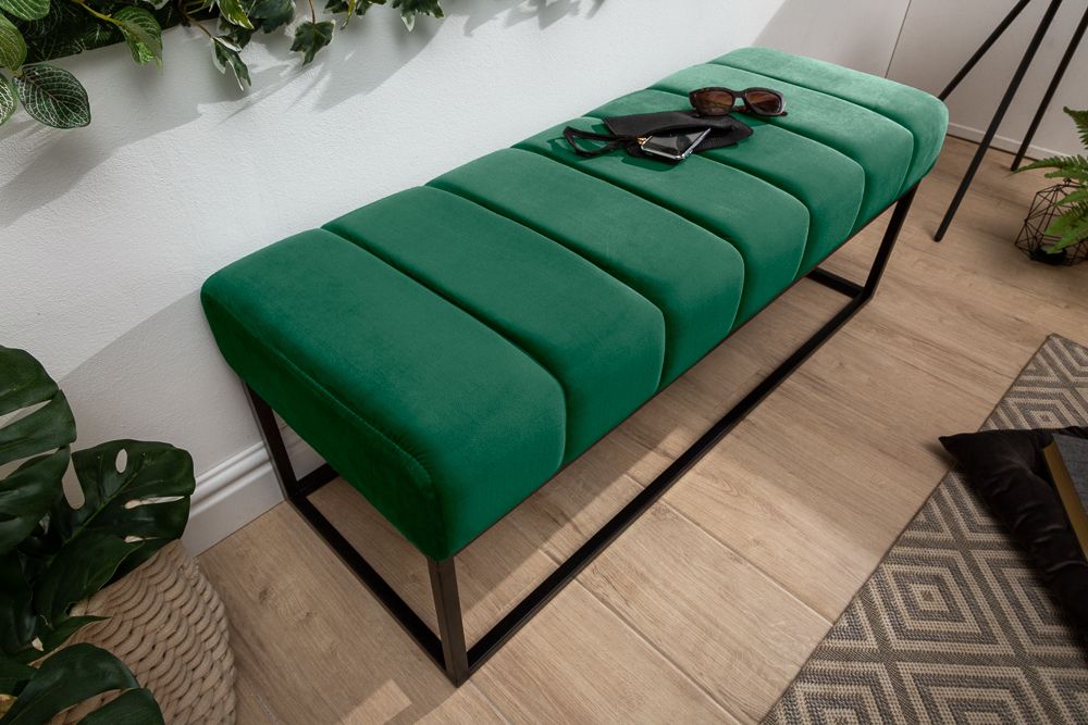Elegante Sitzbank PETIT BEAUTÉ 110cm smaragdgrün Samt schwarzes Gestell