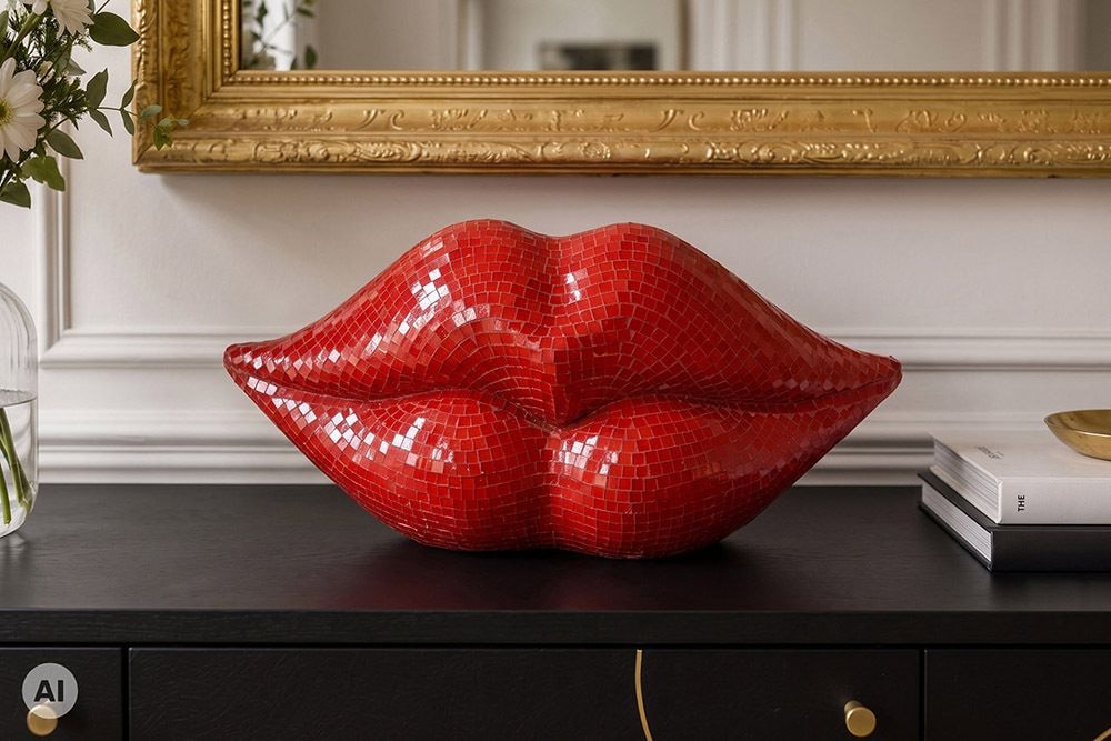 Glamouröse Deko-Figur DISCO LIP 35cm rot Glas-Mosaik-Design handmade