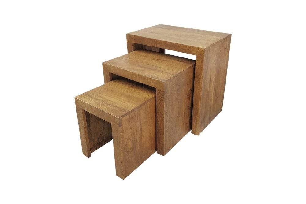 Massives 3er-Set Beistelltische MAKASSAR 45cm natur honey finish Mangoholz