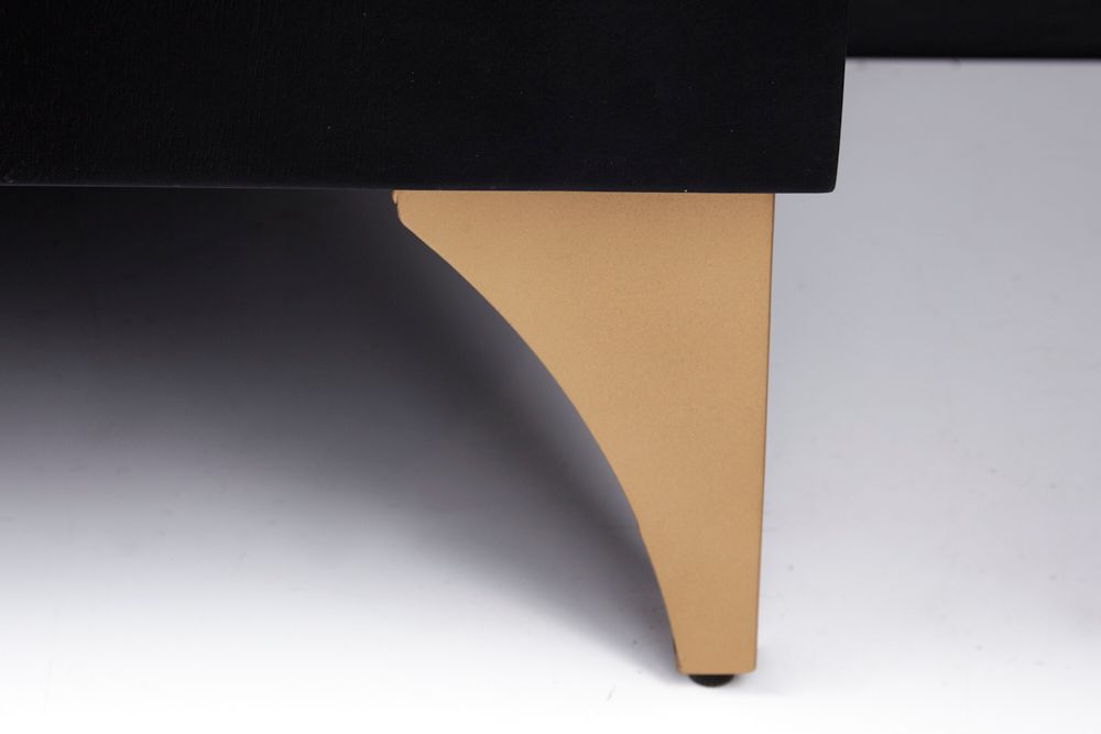 Handgearbeitetes Sideboard GOLDEN SUNSET 180cm schwarz mit 3D Schnitzereien gold Mangoholz Metallbeine