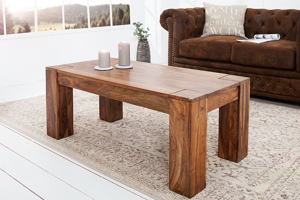 Massivholz Couchtisch MAKASSAR 100cm braun Sheesham stone finish einzigartige Maserung