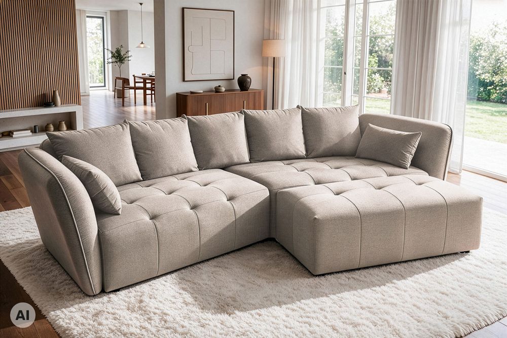Modernes Big Sofa ROYAL 295cm greige Veloursstoff Federkern XXL-Couch