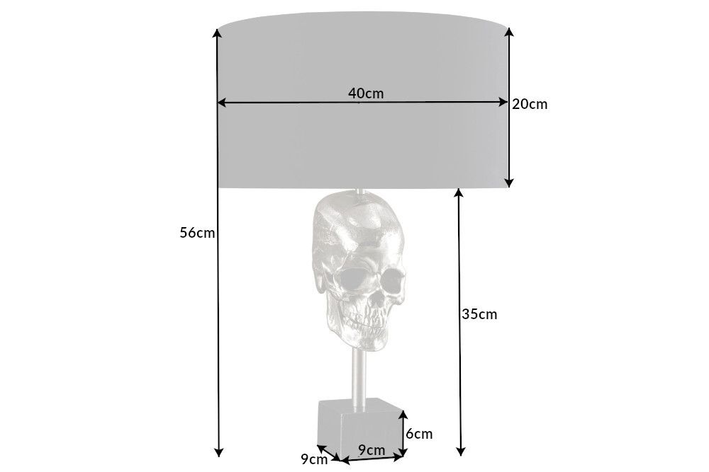 Extravagante Tischlampe SKULL 56cm schwarz silber Metall Totenkopf Skulptur Leuchte
