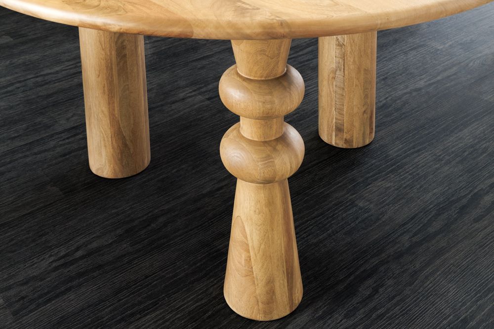 Runder Esstisch ARTE 120cm kaschmir beige finish Mangoholz massiv mit markantem Gestell