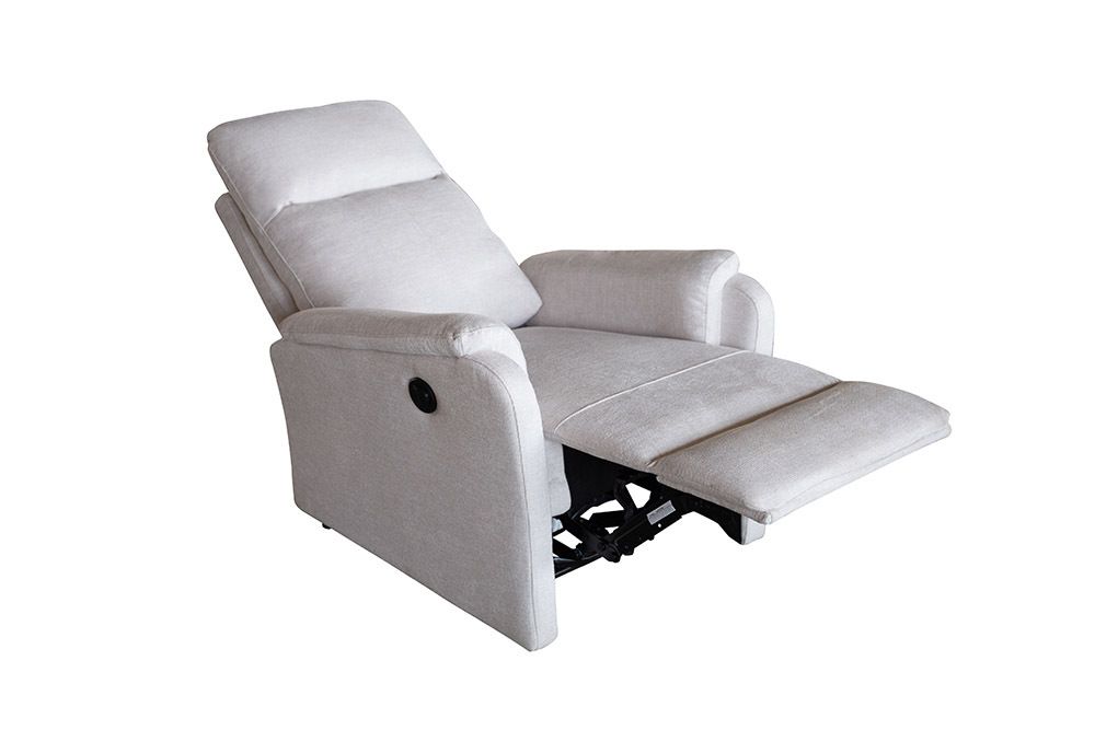 Exklusiver 1er Kinosessel HOLLYWOOD beige Strukturstoff elektrische Liegeposition
