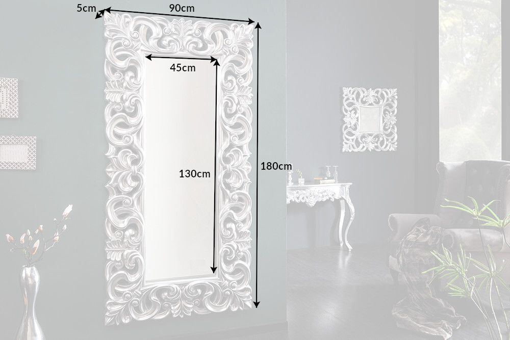Eleganter Wandspiegel VENICE 180x90cm silber antik Barockstil