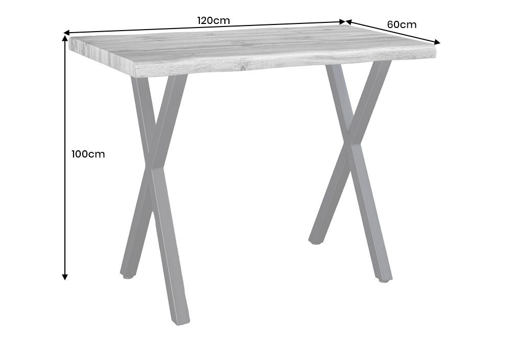 Industrial Bartisch WILD 120cm grau Wildeichen-Design schwarz Metall X-Gestell